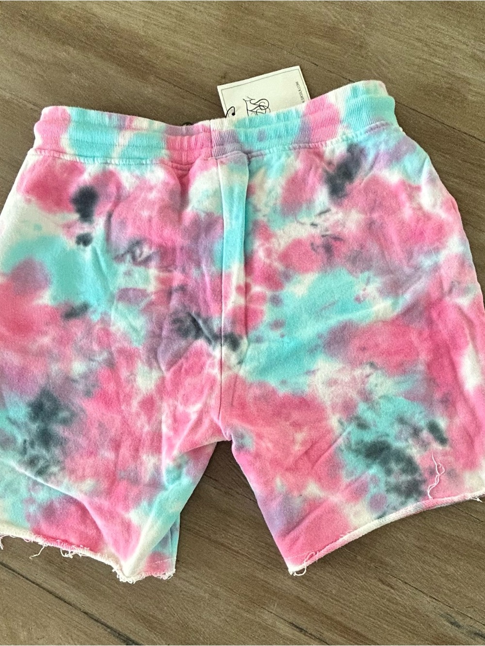 Tie-Dye Pink & Aqua Athletic Men’s Shorts - Picture 3 of 3